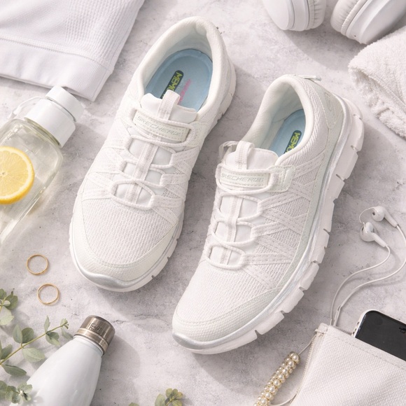 Skechers Shoes - Skechers Air-Cooled Memory Foam Women's White Slip-On Walking Sneakers